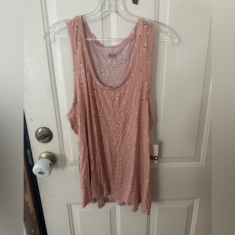 SO JUNIORS RELAXED SCOOP NECK TANK: PINK/FLORAL: NWT: SZ XL